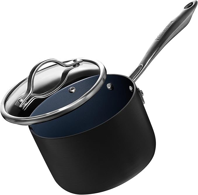 Guy Fieri's Flavortown Laser Titanium 2-Quart Sauce Pan with Lid - Non-stick Cookware Without PFAS PTFE or PFOA 3x More Durable Dishwasher Safe Oven Safe