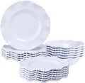 White Beaded Melamine Dinnerware Set 18 piece Dishwasher Safe Plates and Bowls for Dining Parties Camping Dish Set