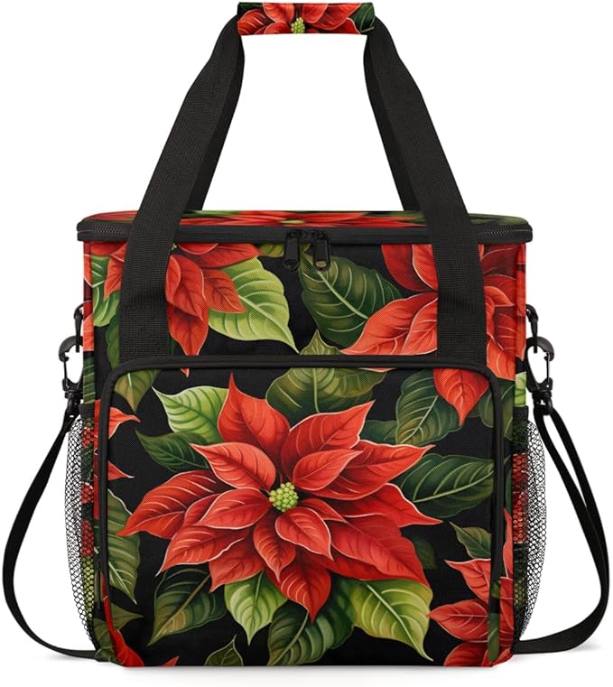 Holly Berry Flowers Coffee Maker Carrying Bag Abstract Flowers Travel Storage Bag Compatible with K-Mini or K-Mini Plus Single Serve Coffee Brewer Carrying Case with Pockets &amp Shoulder Strap