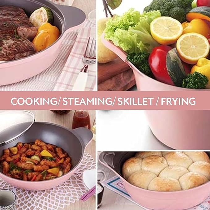 Neoflam Eela 8-Piece Pink Ceramic Nonstick Chef Cookware with Glass Lid Kitchen Pot and Pan Cooking Set Ceramic Coating Easy to Clean Great Gift for Kitchen Made in Korea