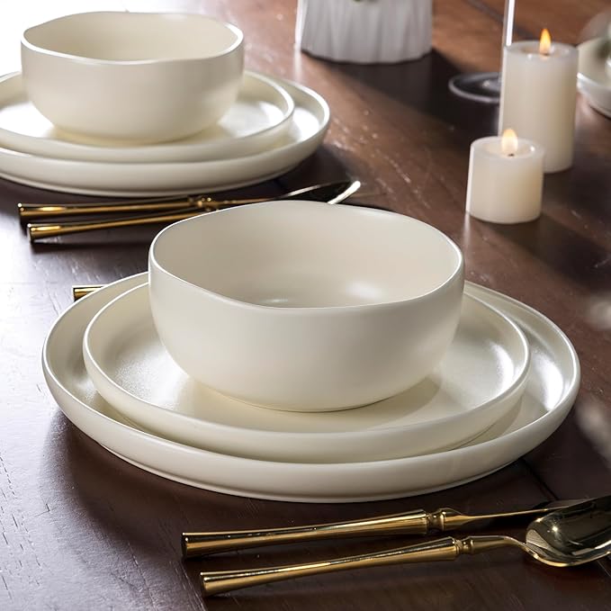 AmorArc Ceramic Dinnerware Sets Wavy Rim Stoneware Plates and Bowls SetsDishwasher &amp Microwave &amp Oven Safe Dishes set Service for 6 (18pc)