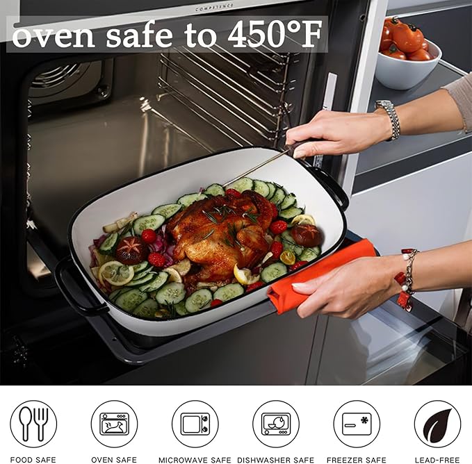 4.5 Quart Ceramic Baking DishServing Bakeware for CasseroleLasagnaGratinBroilingRoastingand Baking.Large Deep 14x10x3.11 inches PanSafe for Oven Microwave Refrigerator Disinfection Cabinet and