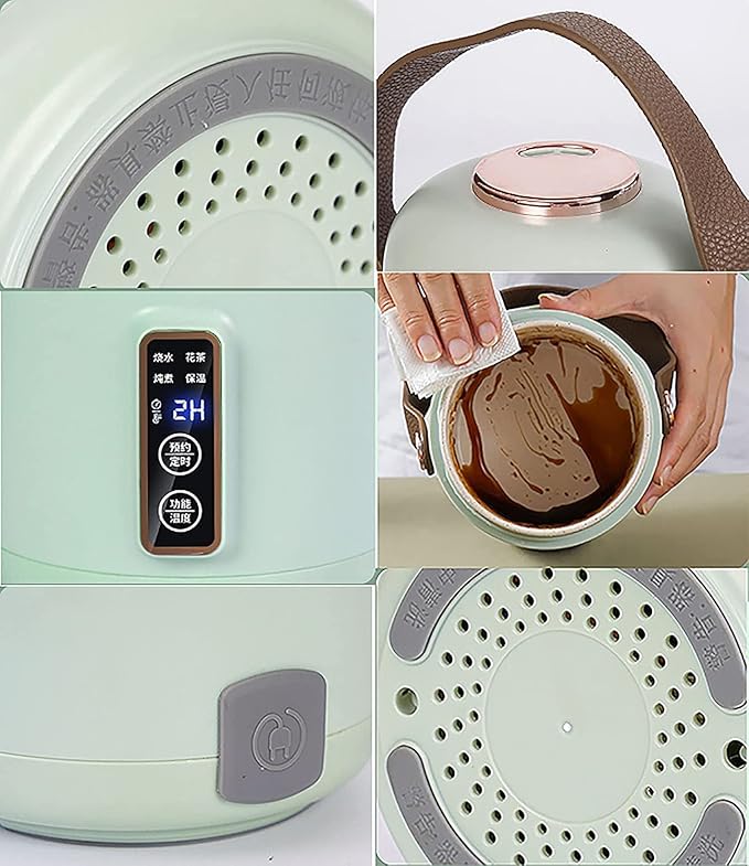 Rice Cooker &amp Hot Pot 500ml Small Capacity Ceramic Glaze Non-Stick Liner for Home Dormitory Office for 1~2 People Rice Cooker (Green) (White)