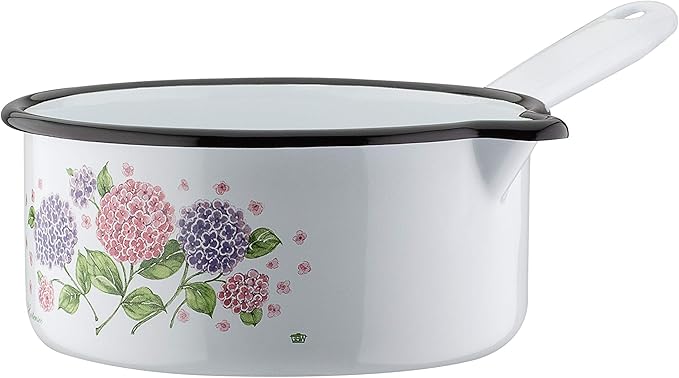 GSW 189989 Hortensie Hydrangea Cooking Pot Set 7 Pieces Steel Enamel Plastic White