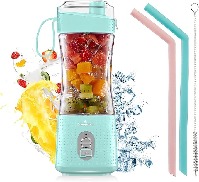 Vaeqozva Portable Blender USB Rechargeable Personal Mixer Fruit Mini Blender for Smoothie Fruit Juice Protein Shake Milk Shakes Blue