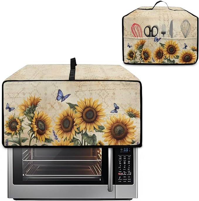 Doojoayie Butterfly &amp Sunflower Toaster Cover 8 Slice Kitchen Appliance Covers 22.5x18.5x 13 Small Appliance Dust Protector with Top Handle Belt Easy to Storange