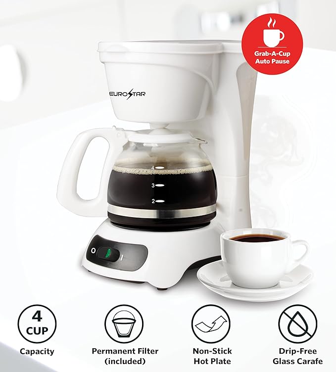 EUROSTAR ECM622W 4-Cup Coffeemaker White