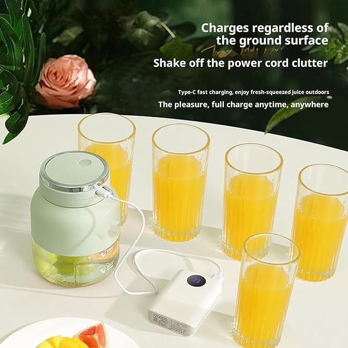Mini electric juicer with straw and two lids portable personal blender suitable for making smoothies milkshakes food preparation and frozen blending(White)