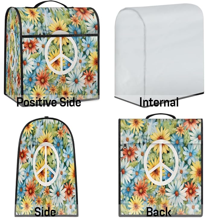 cfpolar Kitchen Aid Mixer Cover Compatible with 6-8 Quarts Colorful Flower Peace Sign Stand Mixer Cover Kitchen Aid Mixers Accessories Appliance Organizer Bag Dust Covers with Zipper Pocket