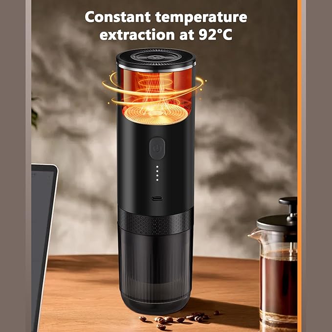 Asixxsix Portable Coffee Maker 2 in 1 Machine with 7500mAh Battery and 20Bar Pressure Compatible with Ground Coffee and Capsules for Home Travel Camping Office (Black)