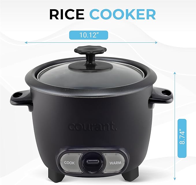Courant Rice Cooker 8-Cup (Cooked) Removable Non-Stick Bowl One Touch Rice Cooker Black