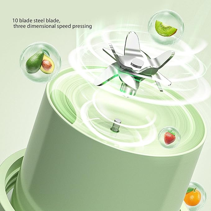 Portable Blender Ice Crushing Powerful 10 Blades Blender for Shakes and Smoothies Mini Cordless Juicer Mixer Cup with Travel Lid and Straw for Sports Travel Hiking Green