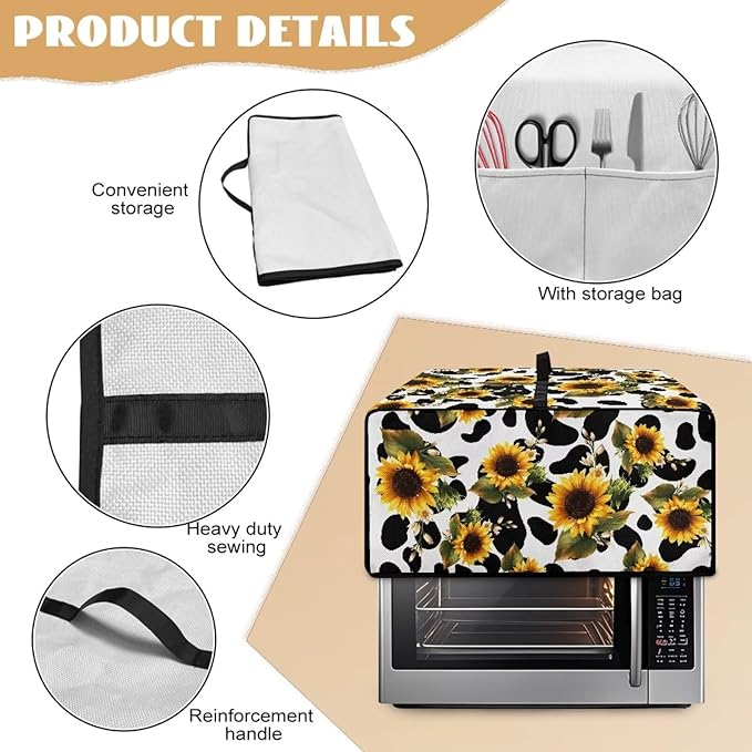 Doojoayie Small Appliance Covers 4 Slice Toaster Cover Universal Fit Kitchen Appliance Dust Protector Compatible with Toaster Oven/Bread Machine/Air Fryer Sunflower Print
