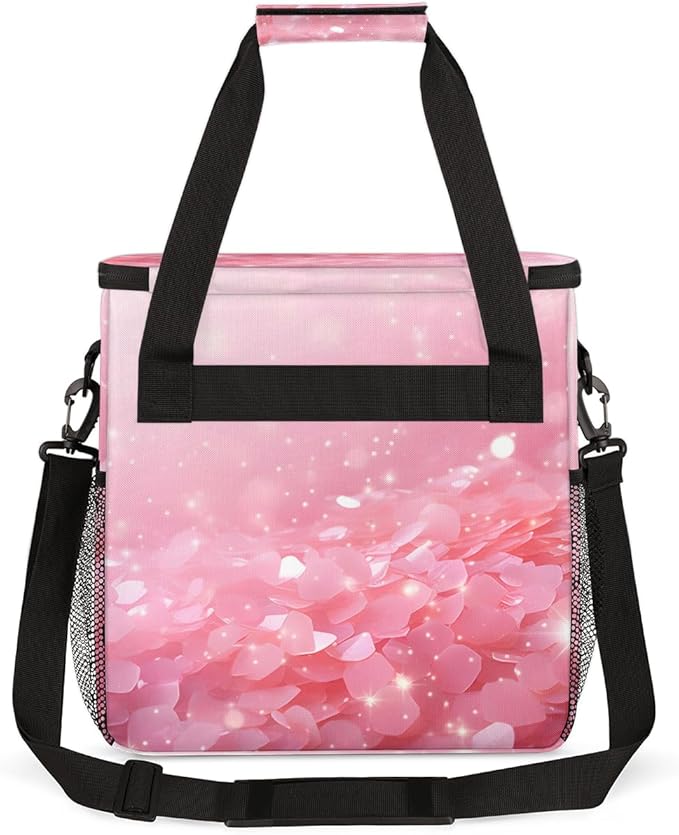 Glitter Sequin Coffee Maker Carrying Bag Pink Portable Travel Storage Tote Bag Compatible with K-Mini or K-Mini Plus Single Serve Coffee Brewer Carrying Case with Multiple Pockets &amp Shoulder Str