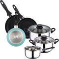 5 Piece Stainless Steel Cookware Set + 3 Piece Pan Set Diameter 16 x 20 x 24 cm Pressed Aluminium Sky Blue