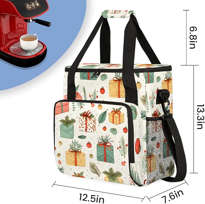 Coffee Maker Carrying Bag Watercolor Christmas Pattern Travel Storage Bag Compatible with K-Mini or K-Mini Plus Single Serve Coffee Brewer Carrying Case with Pockets &amp Shoulder Strap