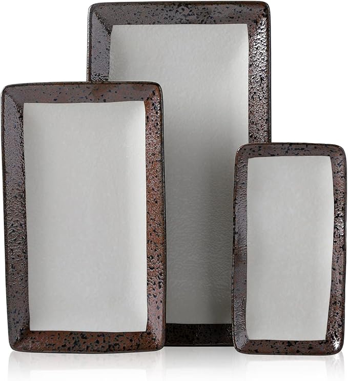 Stone Lain Lucy Porcelain 3-Piece Rectangle Serving Plate Set Beige