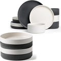 Famiware Star Dinnerware Set with Plates and Bowls Service for 4 (16-Piece) Stoneware Kitchen Dishes Dinner Sets - Matte White &amp Matte Dark Charcoal