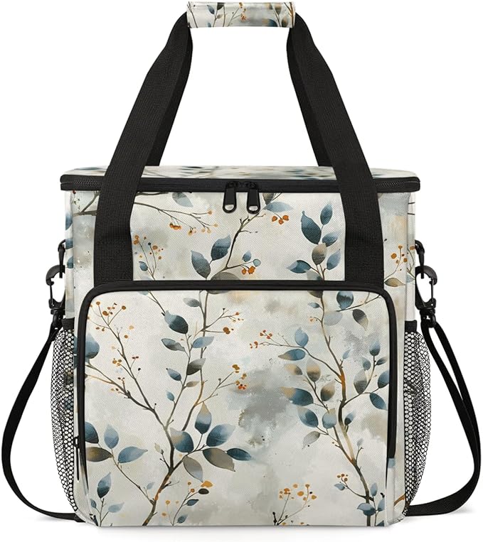 Branch Leaves Coffee Maker Travel Bag for Keurig K-Mini/K-Mini Plus Insulated Waterproof Tote with Pockets for K-Cup Portable Single-Serve Brewer Case