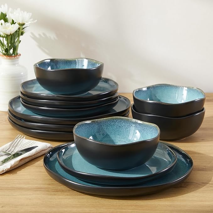 18 piece Ceramic Dinnerware Sets Green Black