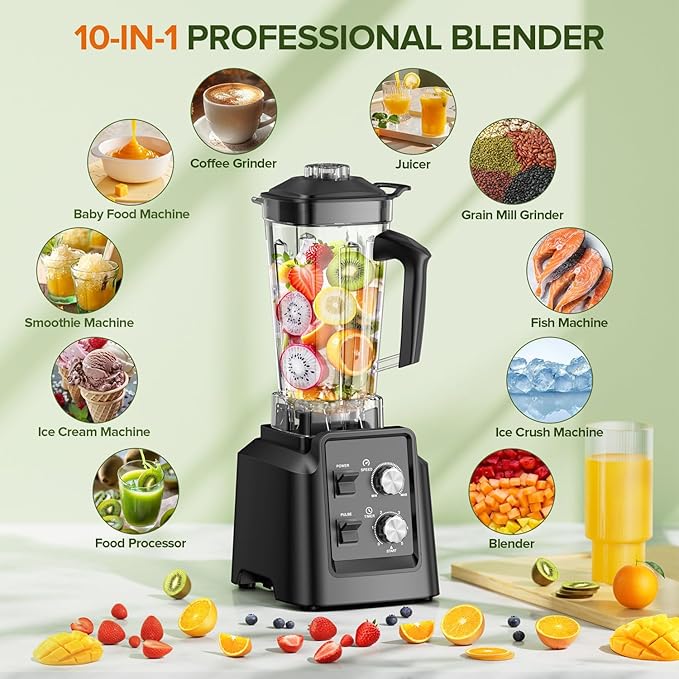 Blender 68Oz. Countertop Blenders with 20Oz. Grinder 28000 RPM Kitchen Blender for Smoothies Ice Crushing Frozen Fruits Self-Cleaning Speed Adjustable Black