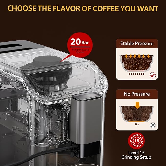 Espresso Maker with Milk Frother - Fully Automatic 4-Beverage Options Built-In Grinder Intuitive Touch Display and Sleek Finish Gold