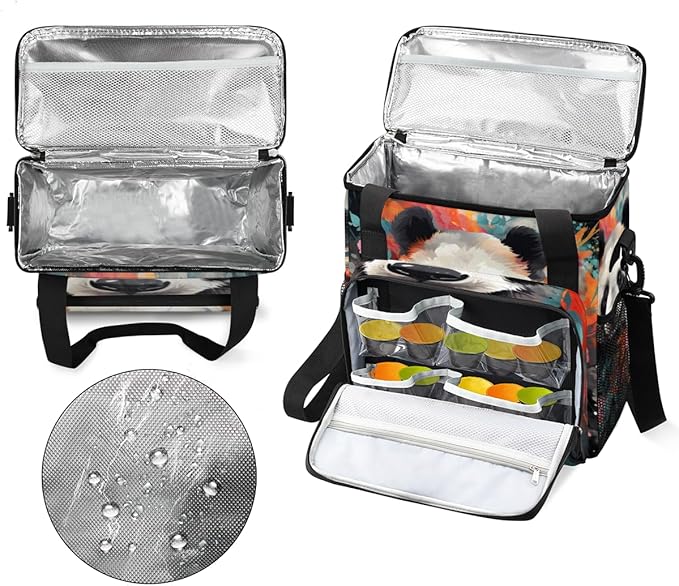 Cute Panda Coffee Maker Carrying Bag Oil Painting Floral Travel Storage Bag Compatible with K-Mini or K-Mini Plus Single Serve Coffee Brewer Carrying Case with Multiple Pockets &amp Shoulder Strap