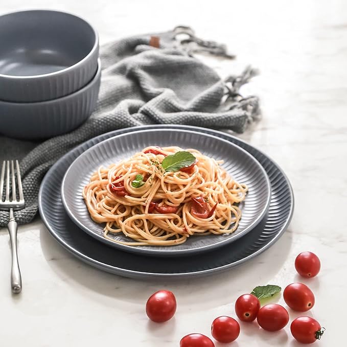 Stone Lain Logan 12 Pieces Stoneware Dinnerware Set Grey