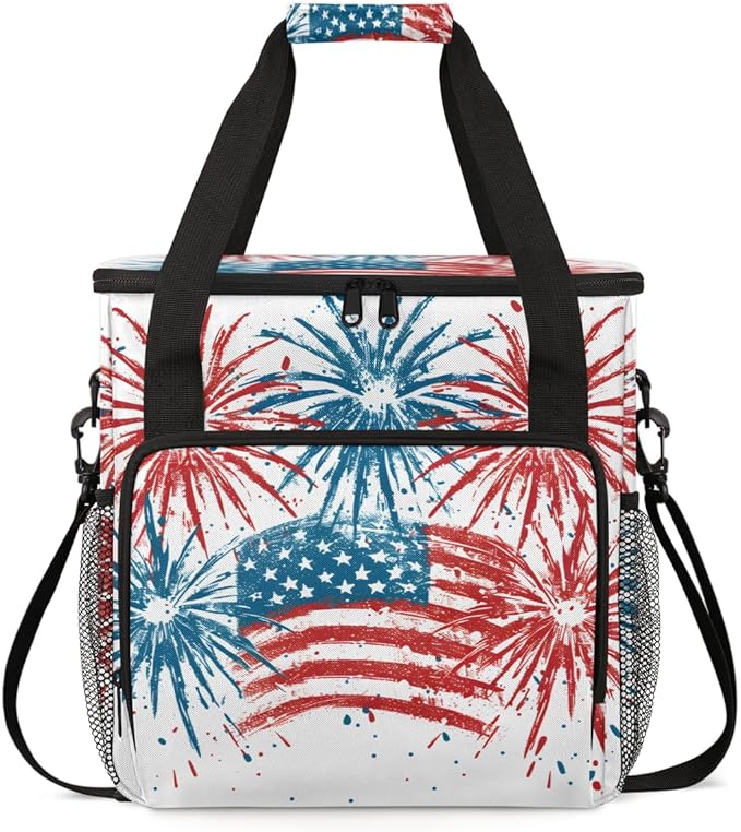 4th of JulyFirecrackers Coffee Maker Carrying Bag Travel Storage Bag Compatible with K-Mini or K-Mini Plus Single Serve Coffee Brewer Carrying Case with Multiple Pockets &amp Shoulder Strap