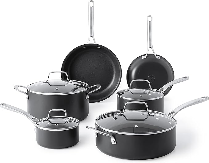 Martha Stewart 10 Piece Hard Anodized Aluminum Cookware Set and 14 Piece Stainless Steel Cutlery Knife Block Set Bundle