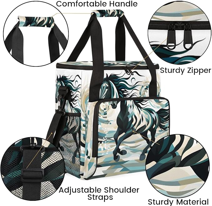 Abstract Horse Coffee Maker Carrying Bag Portable Travel Storage Tote Bag Compatible with K-Mini or K-Mini Plus Single Serve Coffee Brewer Carrying Case with Multiple Pockets &amp Shoulder Strap