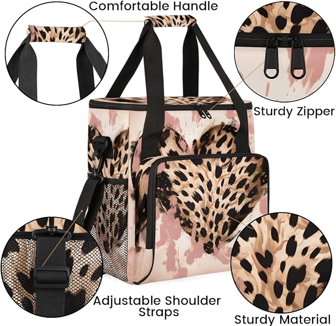 Leopard Heart Coffee Maker Carrying Bag Portable Travel Storage Tote Bag Compatible with K-Mini or K-Mini Plus Single Serve Coffee Brewer Carrying Case with Multiple Pockets &amp Shoulder Strap