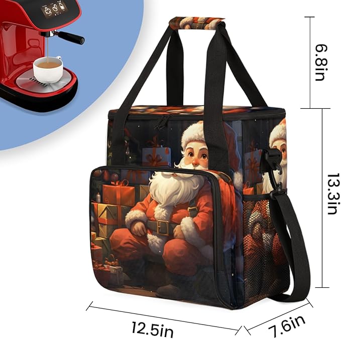 Colorful Santa Claus Coffee Maker Carrying Bag Retro Santa Claus Travel Storage Bag Compatible with K-Mini or K-Mini Plus Single Serve Coffee Brewer Carrying Case with Pockets &amp Shoulder Strap