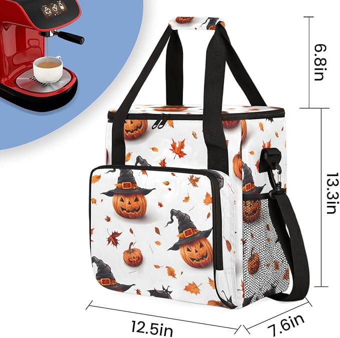Retro Pumpkin Coffee Maker Carrying Bag Gothic Pumpkin Travel Storage Bag Compatible with K-Mini or K-Mini Plus Single Serve Coffee Brewer Carrying Case with Multiple Pockets &amp Shoulder Strap