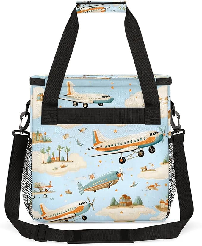 Cute Aircraft Coffee Maker Carring Bag Large Insulated Storage Organizer Case Tote Bags with Shoulder Strap for Travel Work Picnic