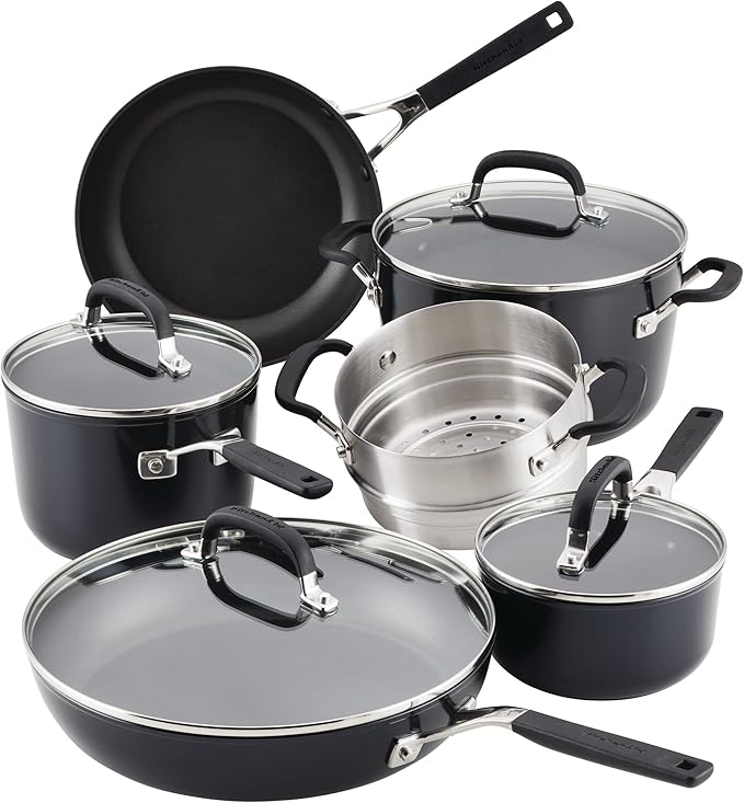 KitchenAid Hard Anodized Nonstick Cookware/Pots and Pans Set 10 Piece - Matte Black