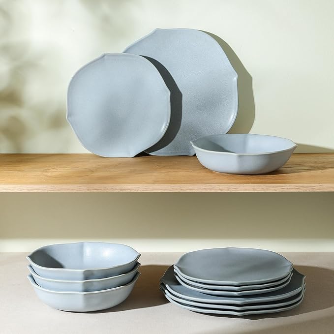 Stone Lain Baskerville 24-Piece Dinnerware Set Stoneware Light Blue