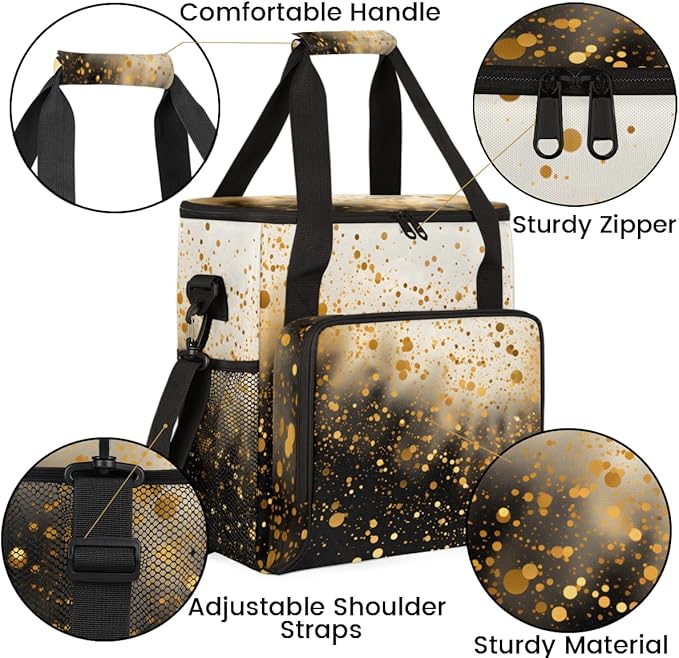 Glitter Coffee Maker Carrying Bag Gold Black Portable Travel Storage Tote Bag Compatible with K-Mini or K-Mini Plus Single Serve Coffee Brewer Carrying Case with Multiple Pockets &amp Shoulder Stra