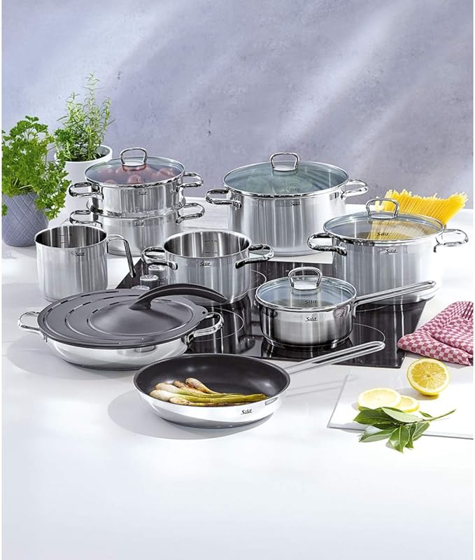 Silit Pot Set 10-Piece Toskana Pouring Rim Glass Lid Stainless Steel Suitable for Induction Hobs Dishwasher-Safe