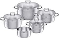 WMF Pot Set 5 Piece Toskana Pouring Rim Glass Lid Stainless Steel Suitable for Induction Hobs Dishwasher Safe