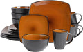 Gibson Elite Soho Lounge Square Reactive Glaze Stoneware Dinnerware Set Service for 4 (16pc) Amber