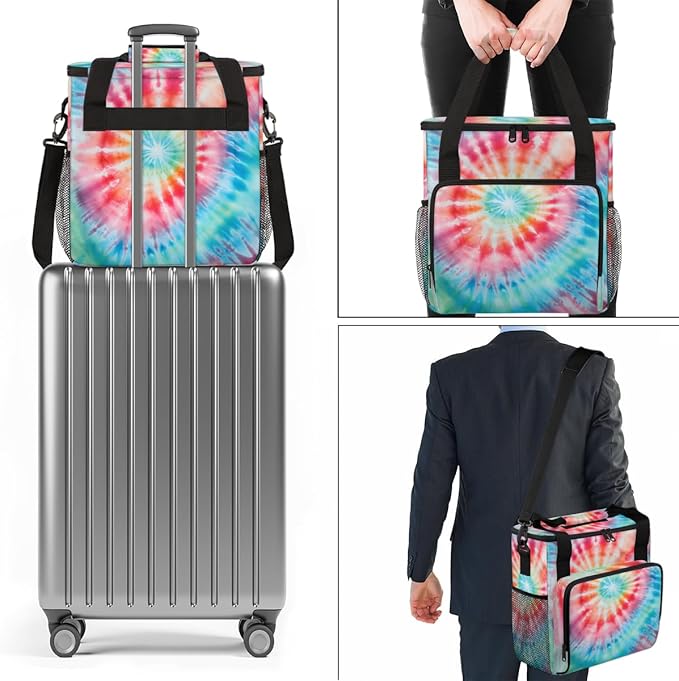 Tie Dyeing Coffee Maker Carrying Bag Pink Yellow Travel Storage Bag Compatible with K-Mini or K-Mini Plus Single Serve Coffee Brewer Carrying Case with Multiple Pockets &amp Shoulder Strap
