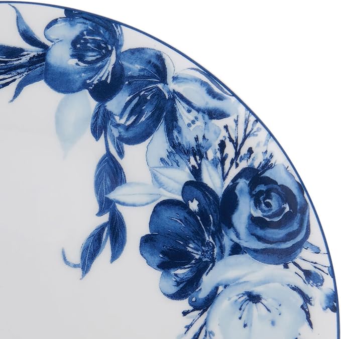 Mikasa Darcy Bone China Lightweight Chip Resistant 12 Piece Dinnerware Set Service for 4Blue and White