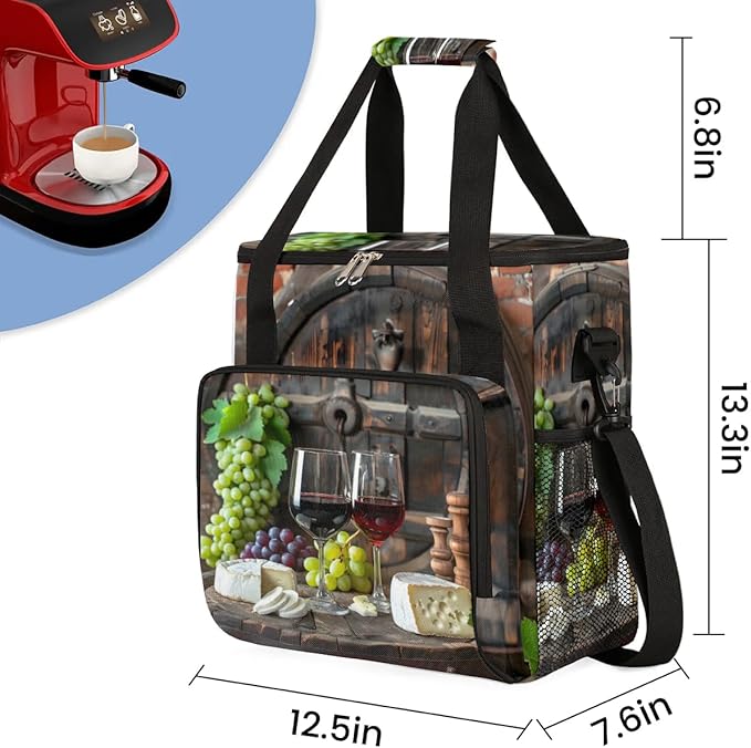 Coffee Maker Carrying Bag Grape Wine Single Cup Coffee Maker Travel Bag Compatible with Keurig K-Mini or K-Mini Plus Portable Storage Bag with Shoulder StrapAZ-193
