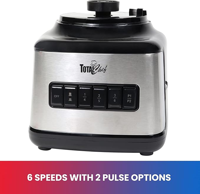 Total Chef Countertop Blender – Electric Mixer for Smoothies Ice Crush &amp Pulse Function Heavy Duty Glass Pitcher licuadora With 6 Speed Kitchen Appliance Dishwasher-Safe Jar Black