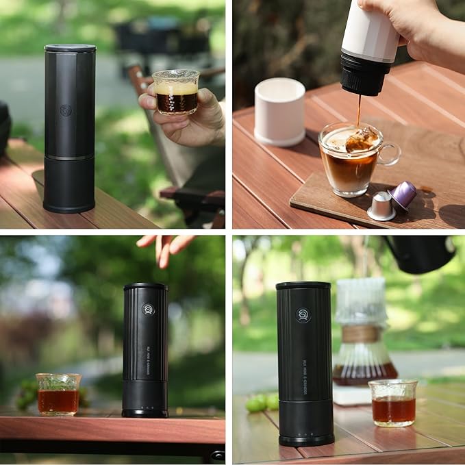 portable coffee maker15 Bar Mini Coffee Maker USB-C &amp Car Charger Lightweight Espresso Maker Black