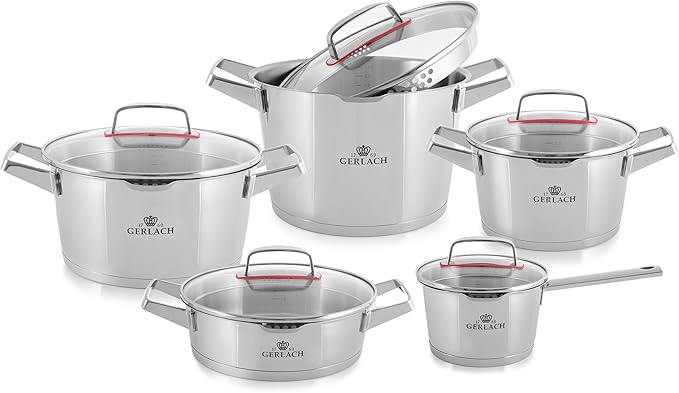 Gerlach Cookware Set Made 18/10 with 10 Elements Superior- Stainless Steel