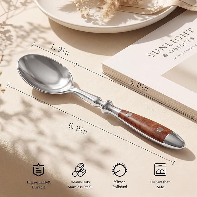 Teaspoons 8-Pack Stainless Steel 6.7 Inches Teaspoons with Wood Grain Bakelite Handle For Coffee Dessert Ice Cream Dishwasher Safe