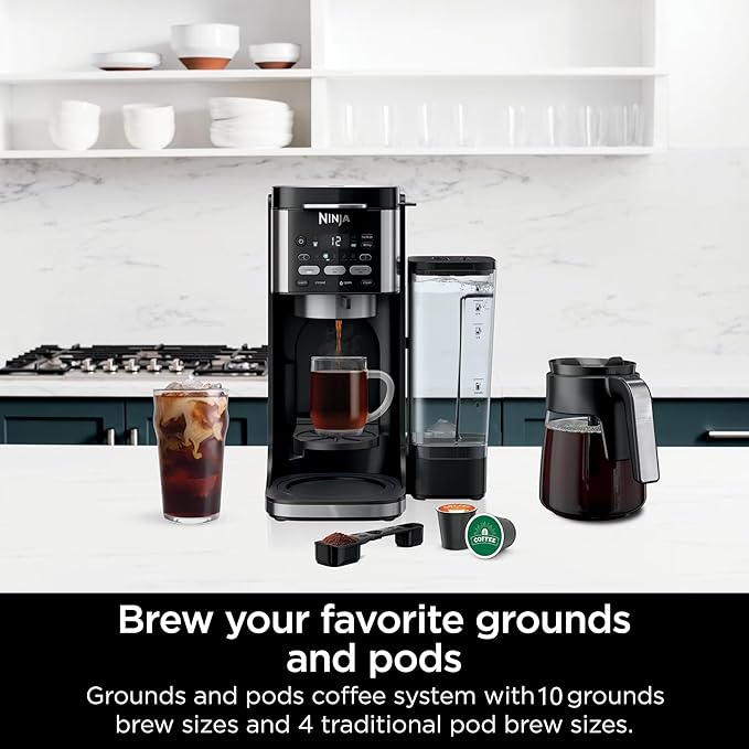 Ninja DualBrew Pro Hot &amp Iced Coffee Drip Coffee Maker | Compatible with K-Cup Pods | 3 Brew Styles (Classic Rich &amp Iced) | 70oz Removable Reservoir &amp Dishwasher Safe | Black | 14-Cup (R
