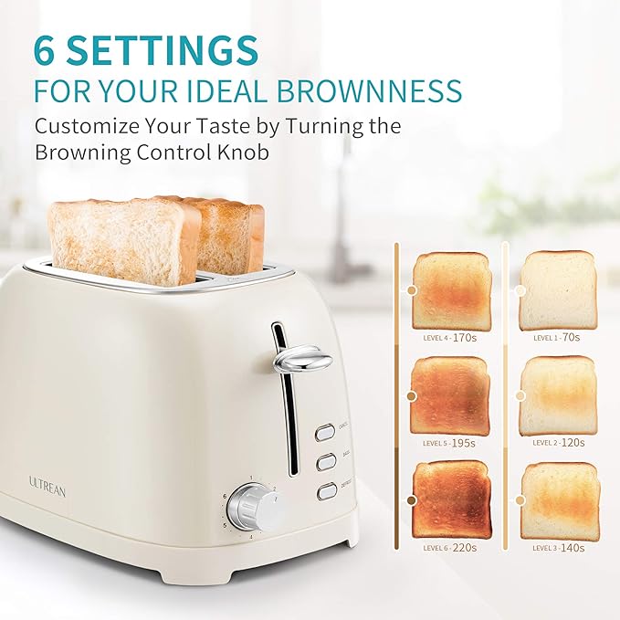 Ultrean Toaster 2 Slice with Extra-Wide Slot for Toasting Bagels Breads Waffles &amp More Stainless Steel Material with Removable Crumb Tray 6 Browning Settings